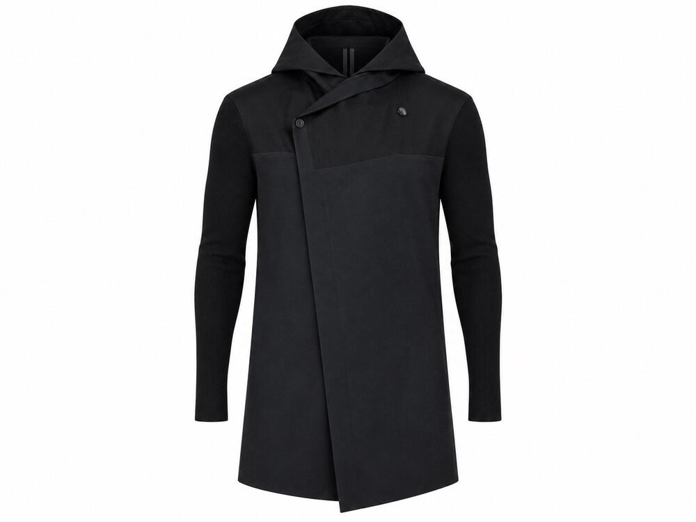 Rick Owens FW17 GLITTER Black Long Hooded Cardigan Coat L-XL